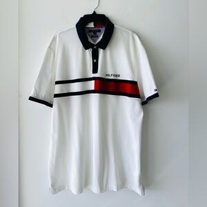 Tommy Hilfiger Adaptive Holly Polo Shirt Logo White Red Cotton Mens XXL Preppy